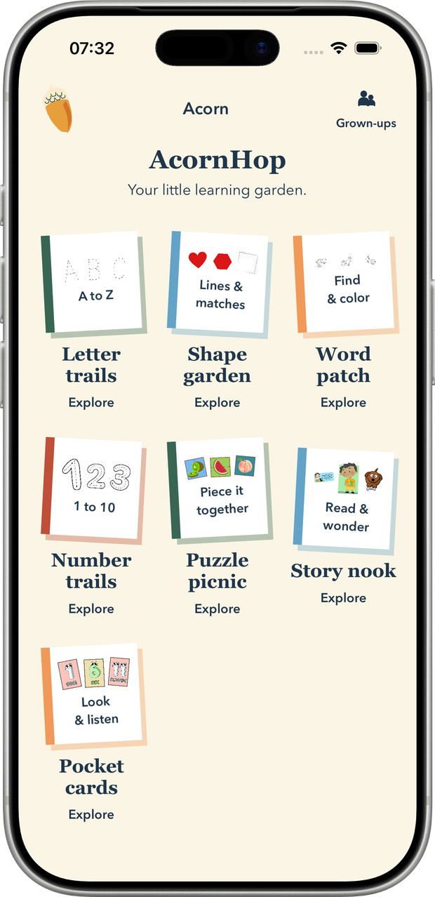 AcornHop's activity shelf on an iPhone
